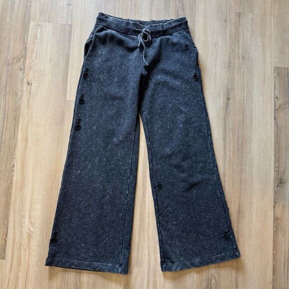 Dolls Kill Widow Death Rock Wide Leg Black Sweatpants Size Medium Edgy Emo Goth - Picture 2 of 7